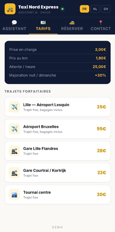 Tarif taxi nord express